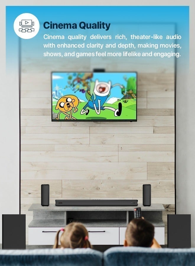 باورولوجي شريط صوتي مع 5.2.4 قناة، مضخم صوت مزدوج، مكبر صوت خلفي، دولبي أتموس، مسرح منزلي، ميكروفون لاسلكي مرفق، إضاءة LED، إعداد وتوصيل سهل، بلوتوث 5.3 - أسود - Image 5